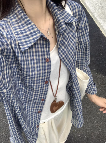 ルーズフィットブルーチェックシャツ TK0043