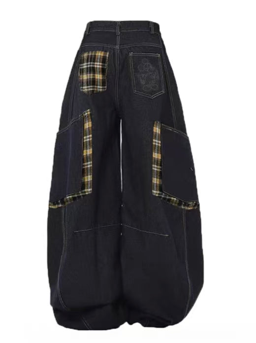 「ビッグポケット」チェック切り替えパンツ TK0307