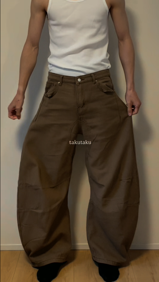 「k.e.n.fashion」ブラウンカーブデザインワイドパンツ TK0214