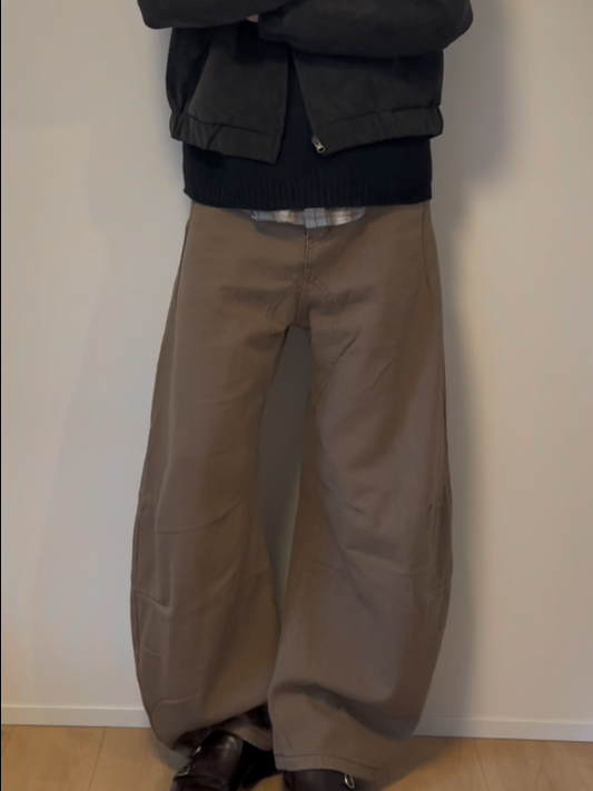 「k.e.n.fashion」ブラウンカーブデザインワイドパンツ TK0214