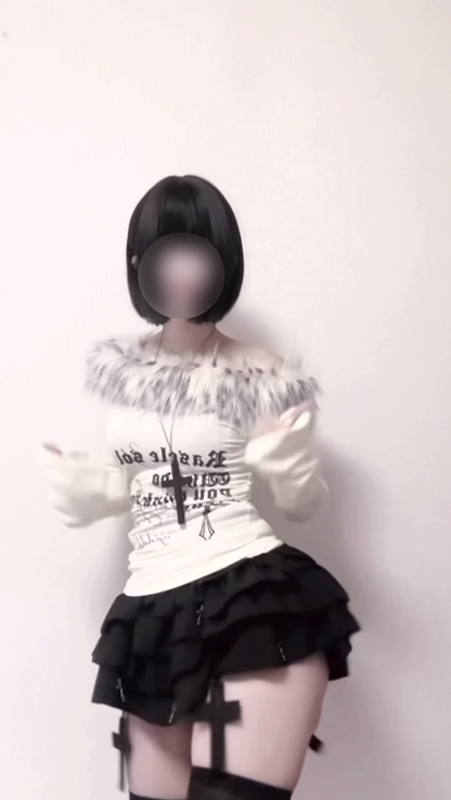 「__u3xy」ファーオフショルダートップス TK0355