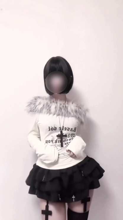 「__u3xy」ファーオフショルダートップス TK0355