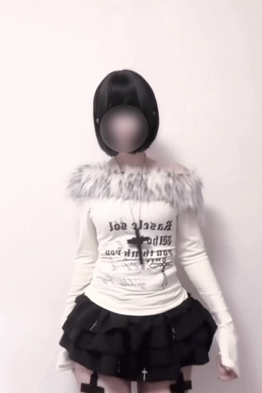 「__u3xy」ファーオフショルダートップス TK0355