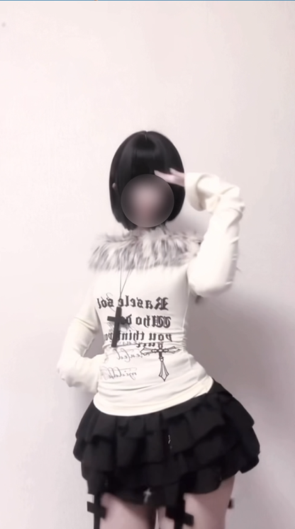 「__u3xy」ファーオフショルダートップス TK0355