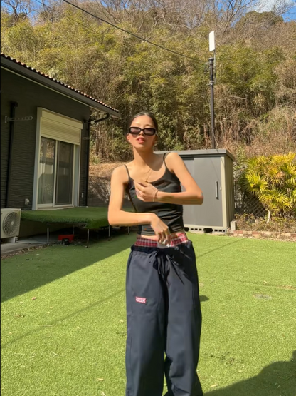 「ymk_0626」チェック切り替えダブルウエストカーゴパンツ TK0297
