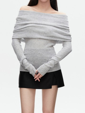 オフショルダーリブニットトップス TK0328