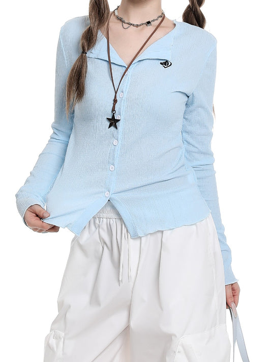 「定番」ライトロゴ刺繍プリーツカーディガン TK0302