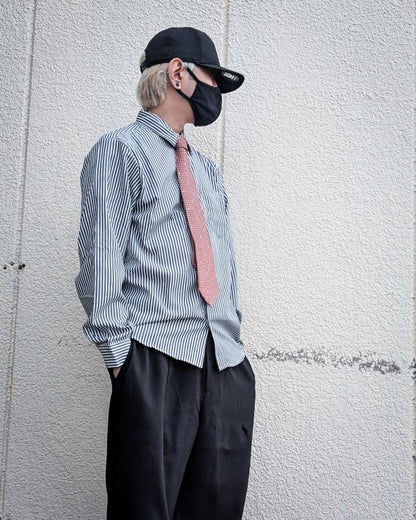 「ccnccc1cccoco2c2c1」薄手 ストライプ灰青シャツ TK0007