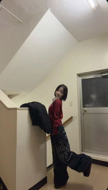 「imhina」ローズ刺繍デニムパンツ TK0268