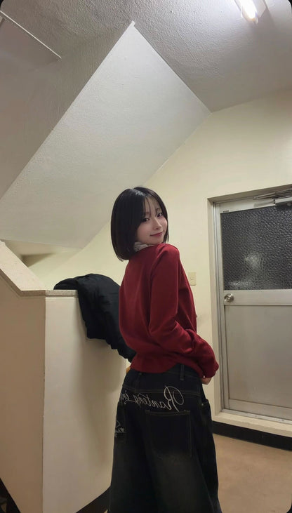 「imhina」ローズ刺繍デニムパンツ TK0268