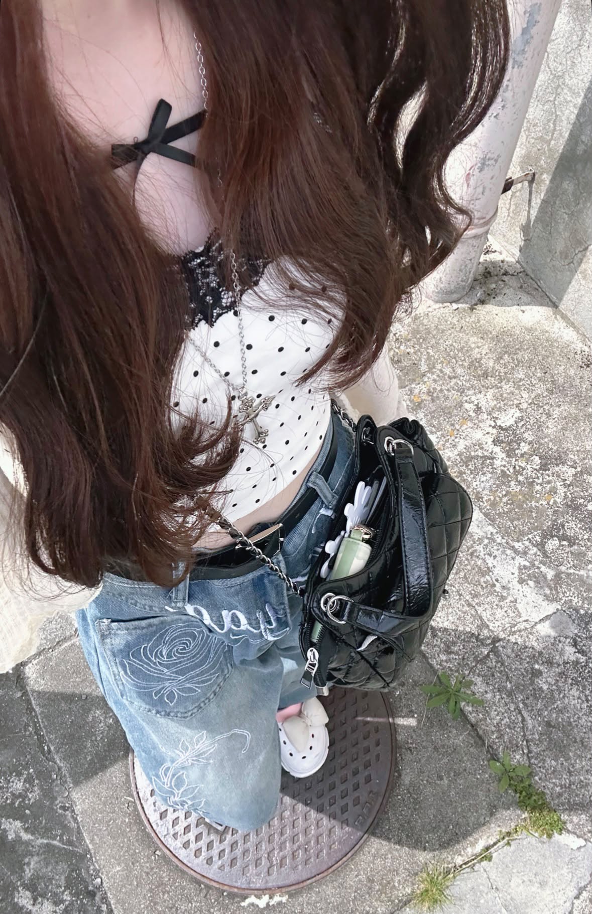 「evh1q」フラワープリント ストレートデニムパンツ TK0377