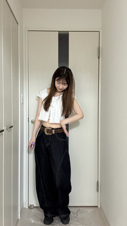 「yuuka」レースフリルリボンショートトップス TK0572