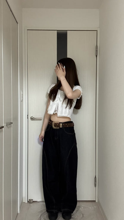 「yuuka」レースフリルリボンショートトップス TK0572