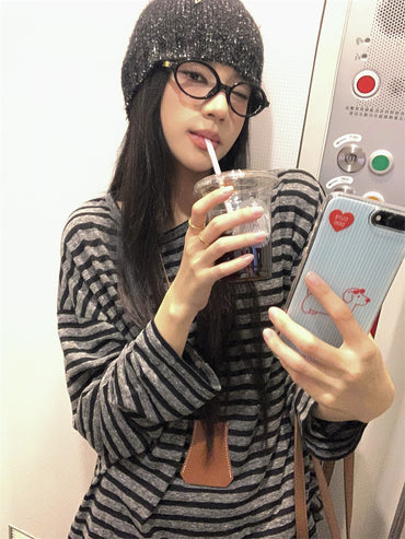 カジュアルソフトボーダーロングシャツ TK0280