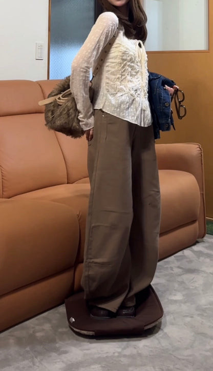 「k30」ブラウンカーブデザインワイドパンツ TK0214