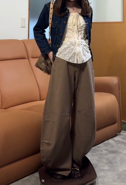 「k30」ブラウンカーブデザインワイドパンツ TK0214