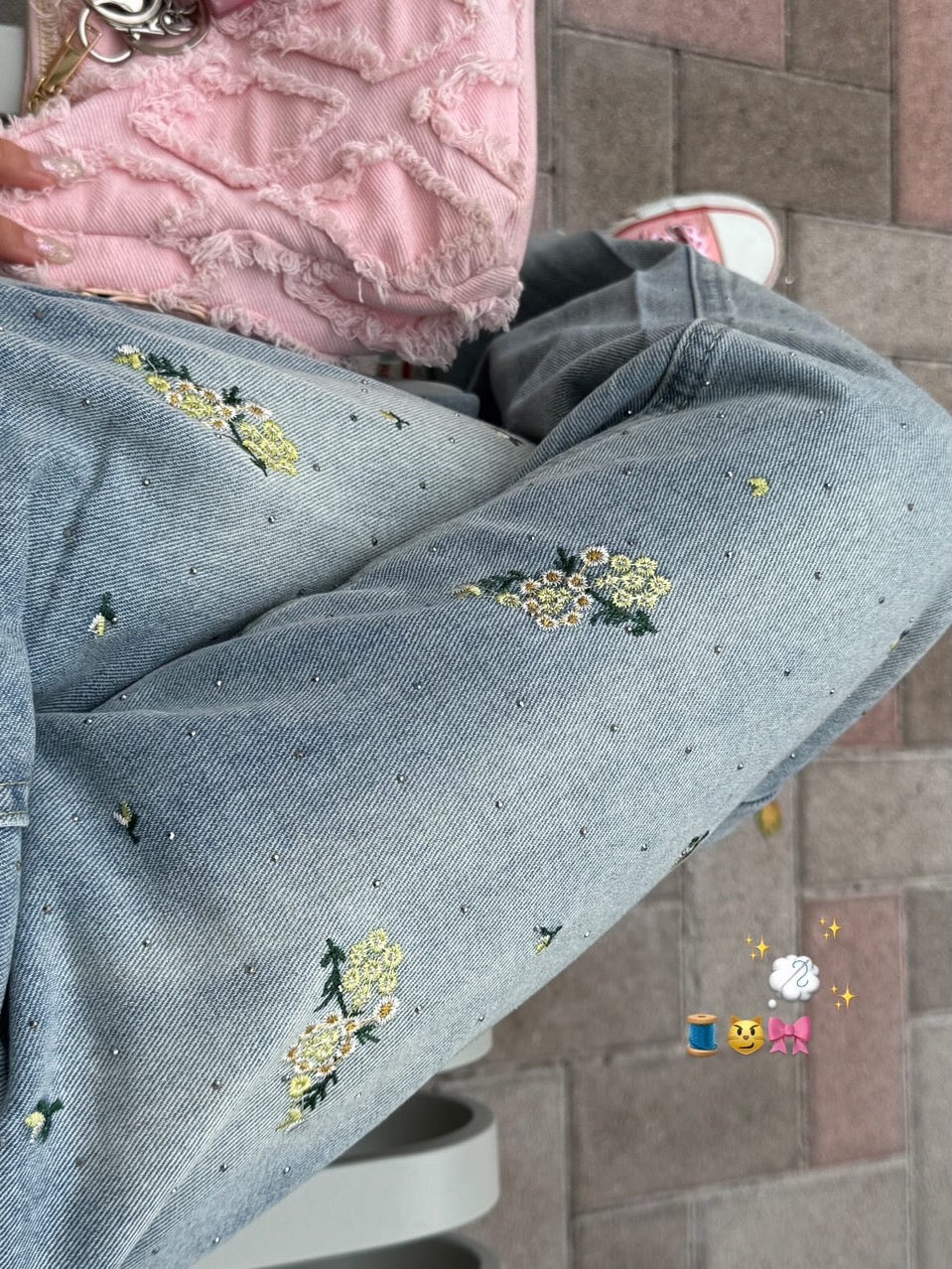 「k30」フラワー刺繍セミワイドデニムパンツ TK0514