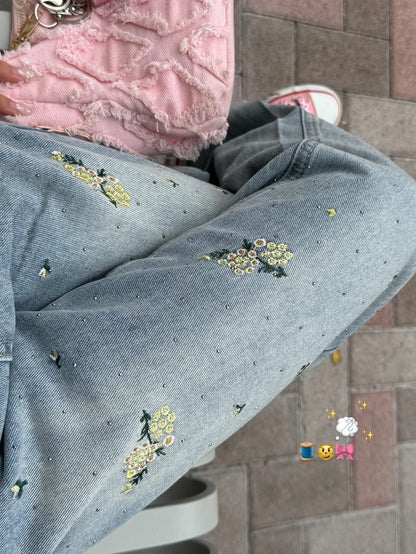 「k30」フラワー刺繍セミワイドデニムパンツ TK0514