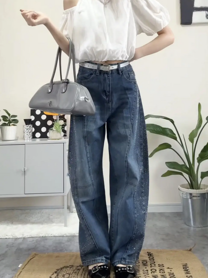 「ちょこ」ストーン付きデニムワイドパンツ TK0484