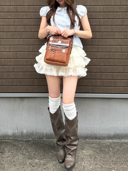 「k30」フリル襟チェック柄半袖ブラウス KA0003