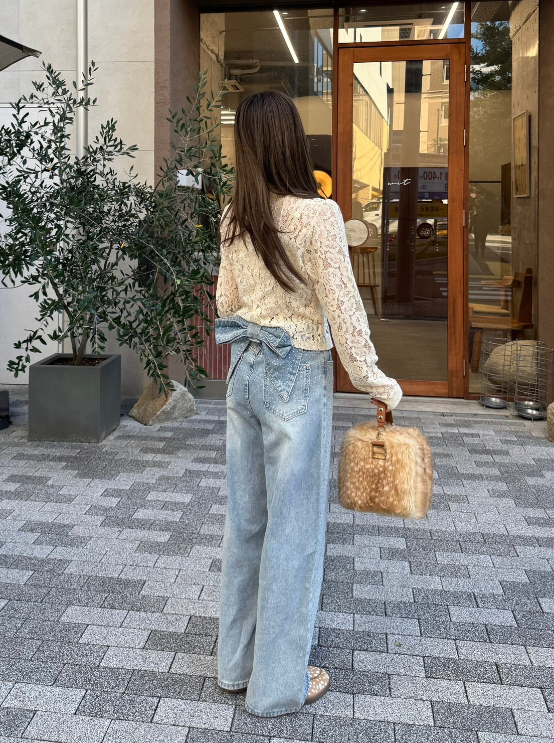 「k30」バックリボン付きラインストーンデニム KA0001