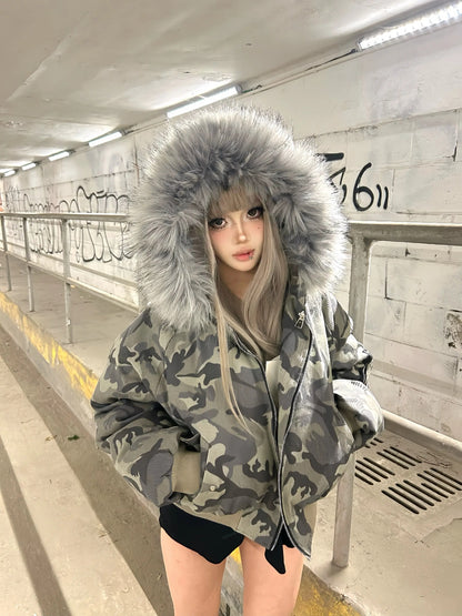 カモ柄フード付きボアジャケット TK0339