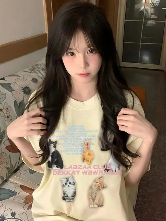 レトロ猫半袖Tシャツ TK0196