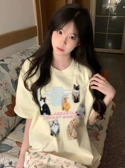 レトロ猫半袖Tシャツ TK0196