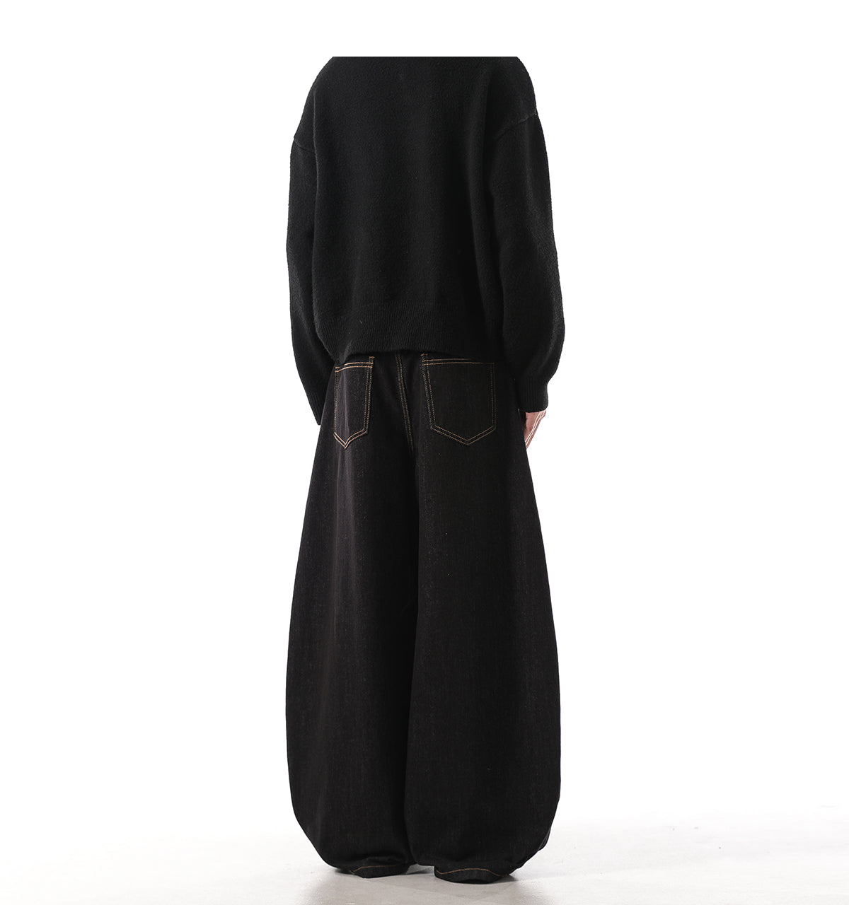 「刺繍飾り」ワイドバギーデニムパンツ TK0305