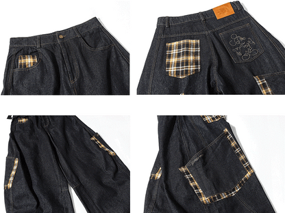 「ビッグポケット」チェック切り替えパンツ TK0307