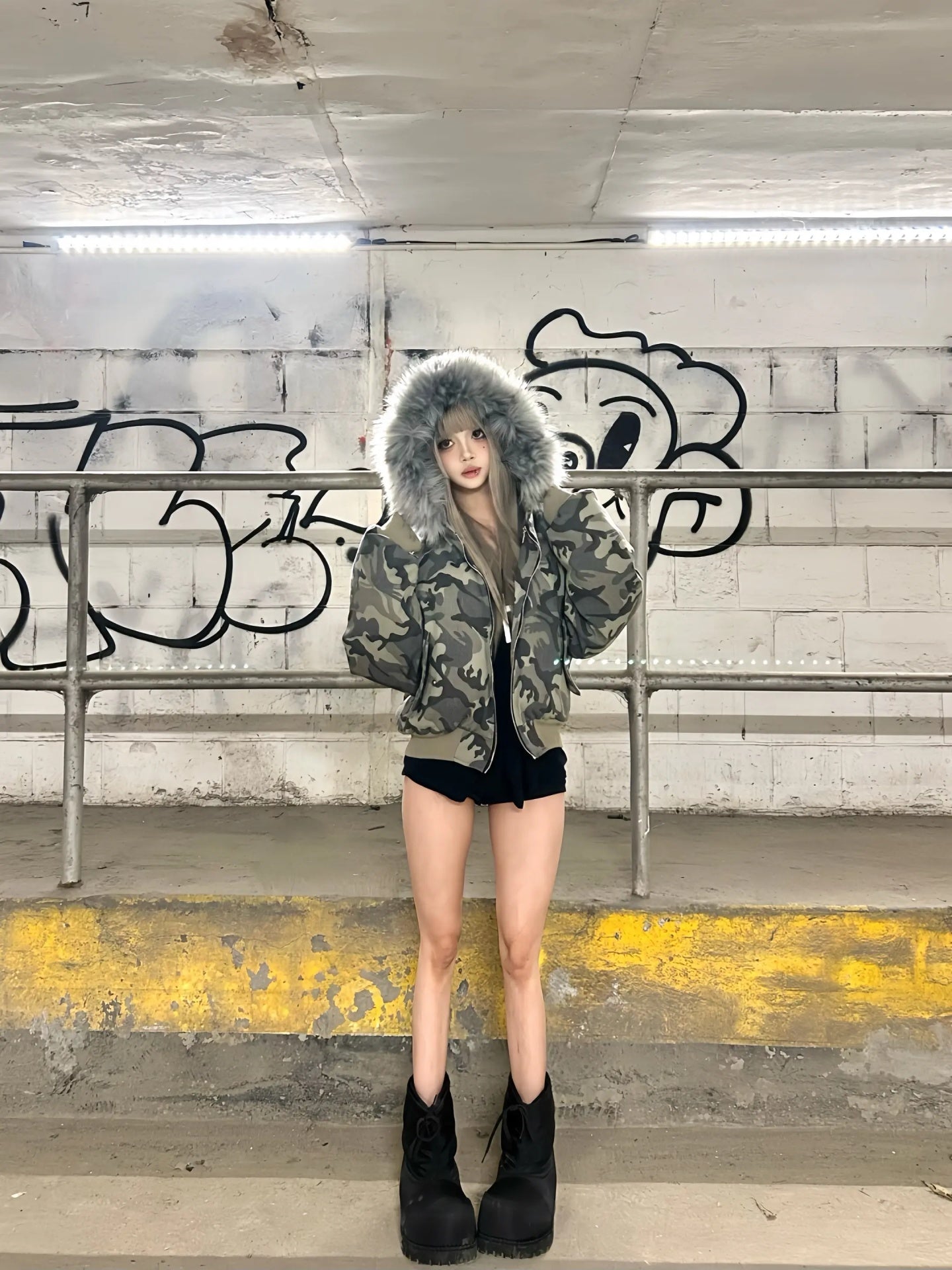 カモ柄フード付きボアジャケット TK0339