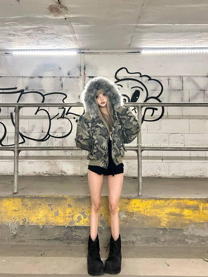 カモ柄フード付きボアジャケット TK0339