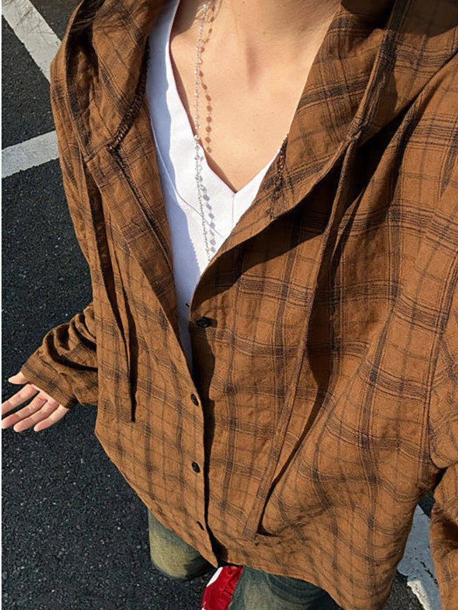 「限定セール」UVカット チェックフードシャツ TK0409