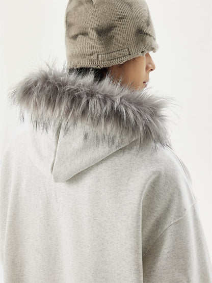 「ユニセックス」ファー付きフードゆったりパーカー TK0334