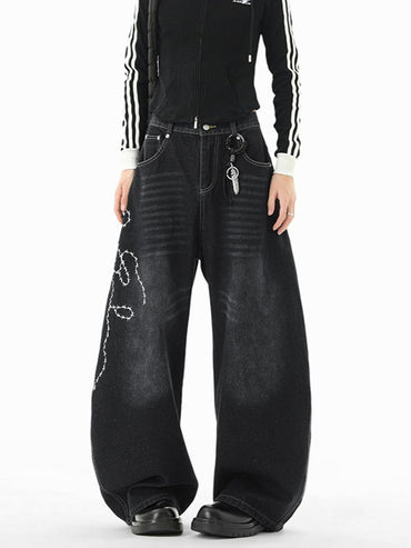 「即納」ローズ刺繍デニムパンツ TK0268