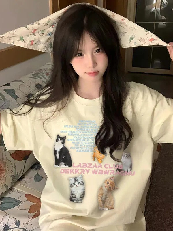 レトロ猫半袖Tシャツ TK0196