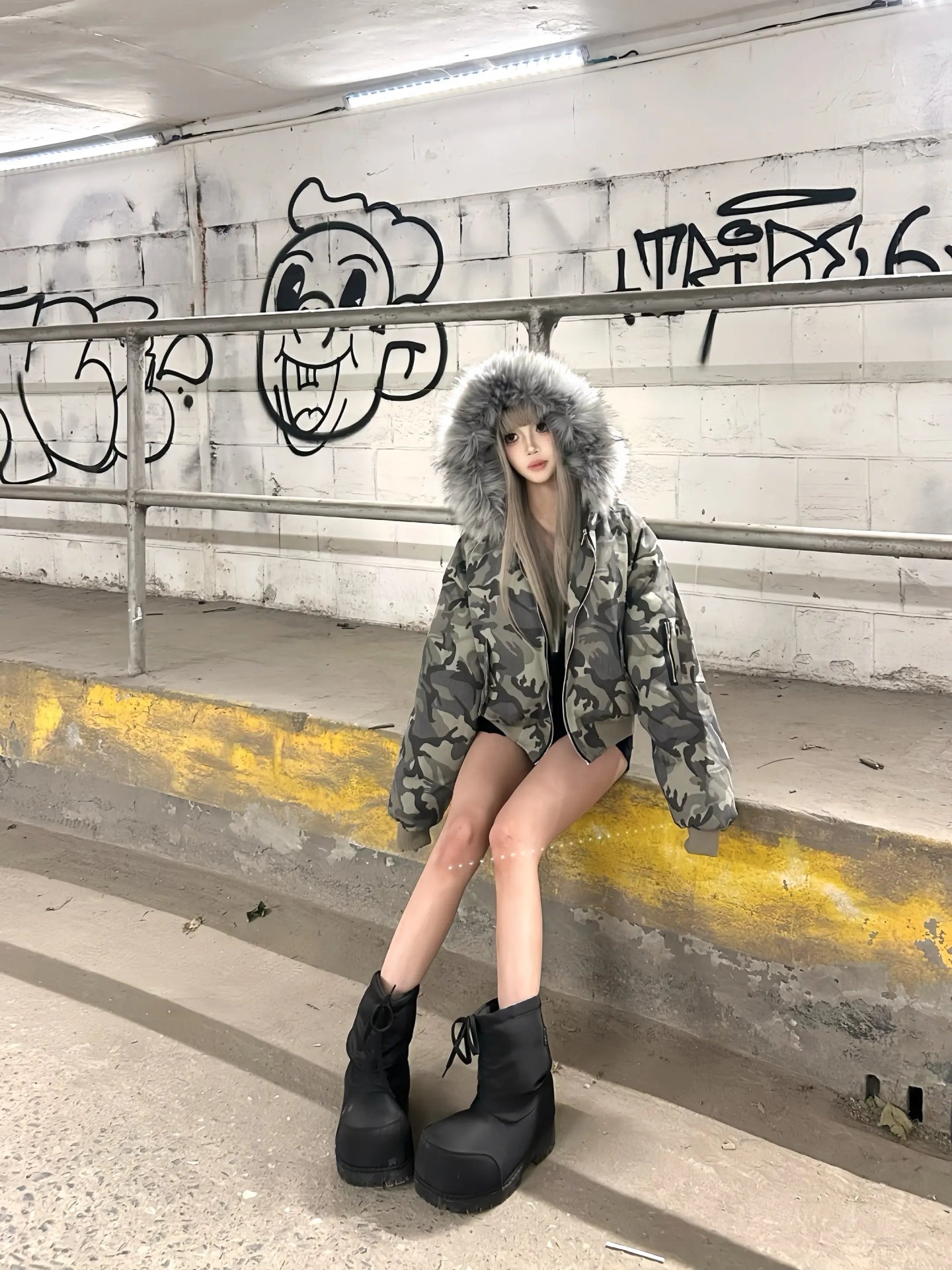 カモ柄フード付きボアジャケット TK0339