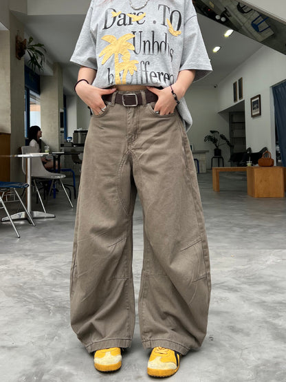 「限定セール」ブラウンカーブデザインワイドパンツ TK0214