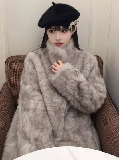 リボン付きファー襟ボアコート TK0367