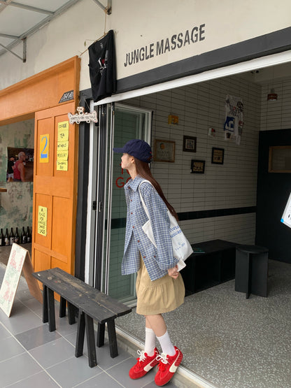 ルーズフィットブルーチェックシャツ TK0043