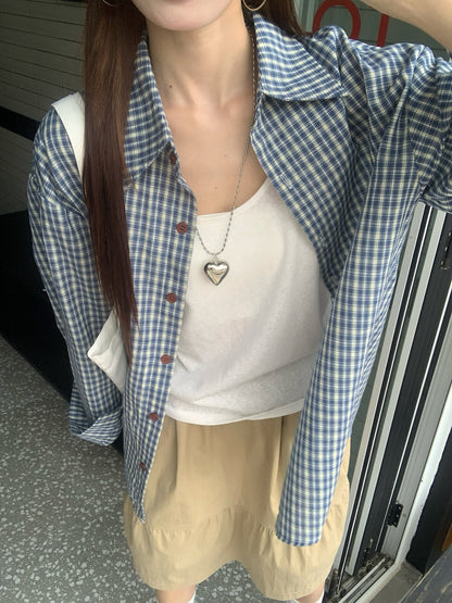 ルーズフィットブルーチェックシャツ TK0043