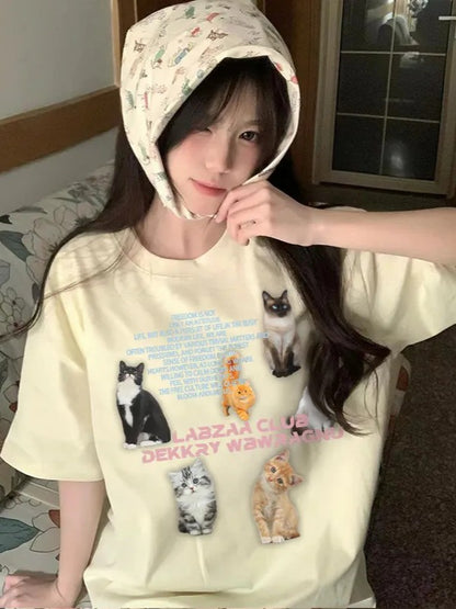 レトロ猫半袖Tシャツ TK0196