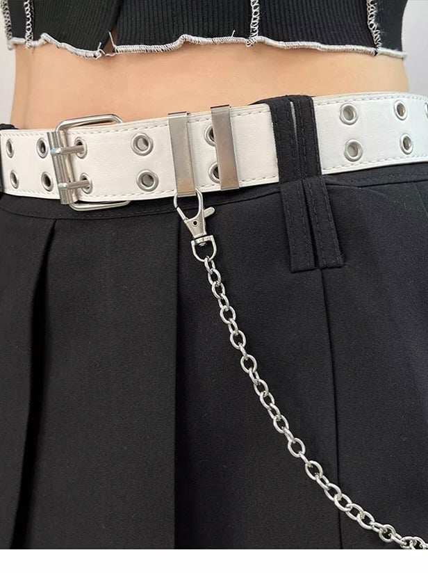 「デニムコーデの必須アクセ」ブラックダブルホールレザーベルト SP0034