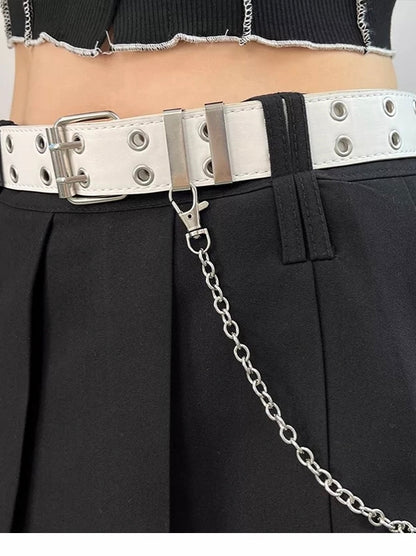 「デニムコーデの必須アクセ」ブラックダブルホールレザーベルト SP0034