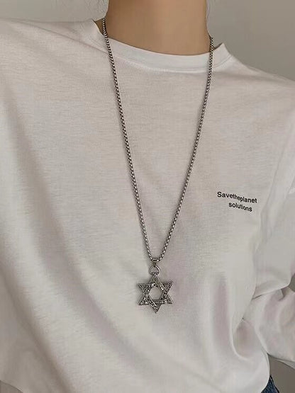 レトロシルバー六芒星ネックレス SP0058