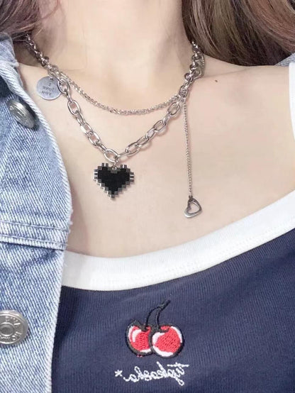 多層チェーンピクセルハートネックレス TK0103