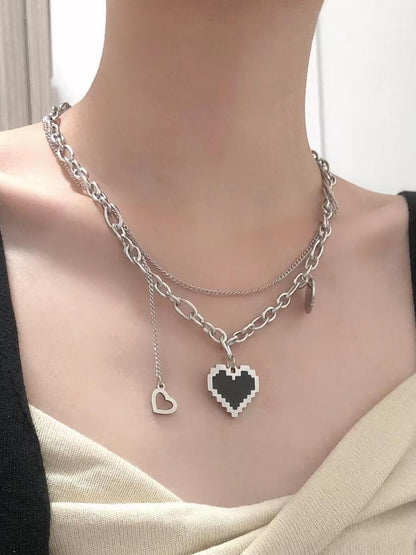 多層チェーンピクセルハートネックレス TK0103