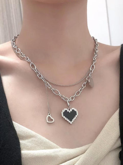 多層チェーンピクセルハートネックレス TK0103