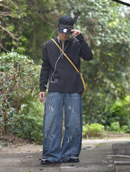「kumagai」ワッフル編み ハーフジップ 長袖Tシャツ  TK0052