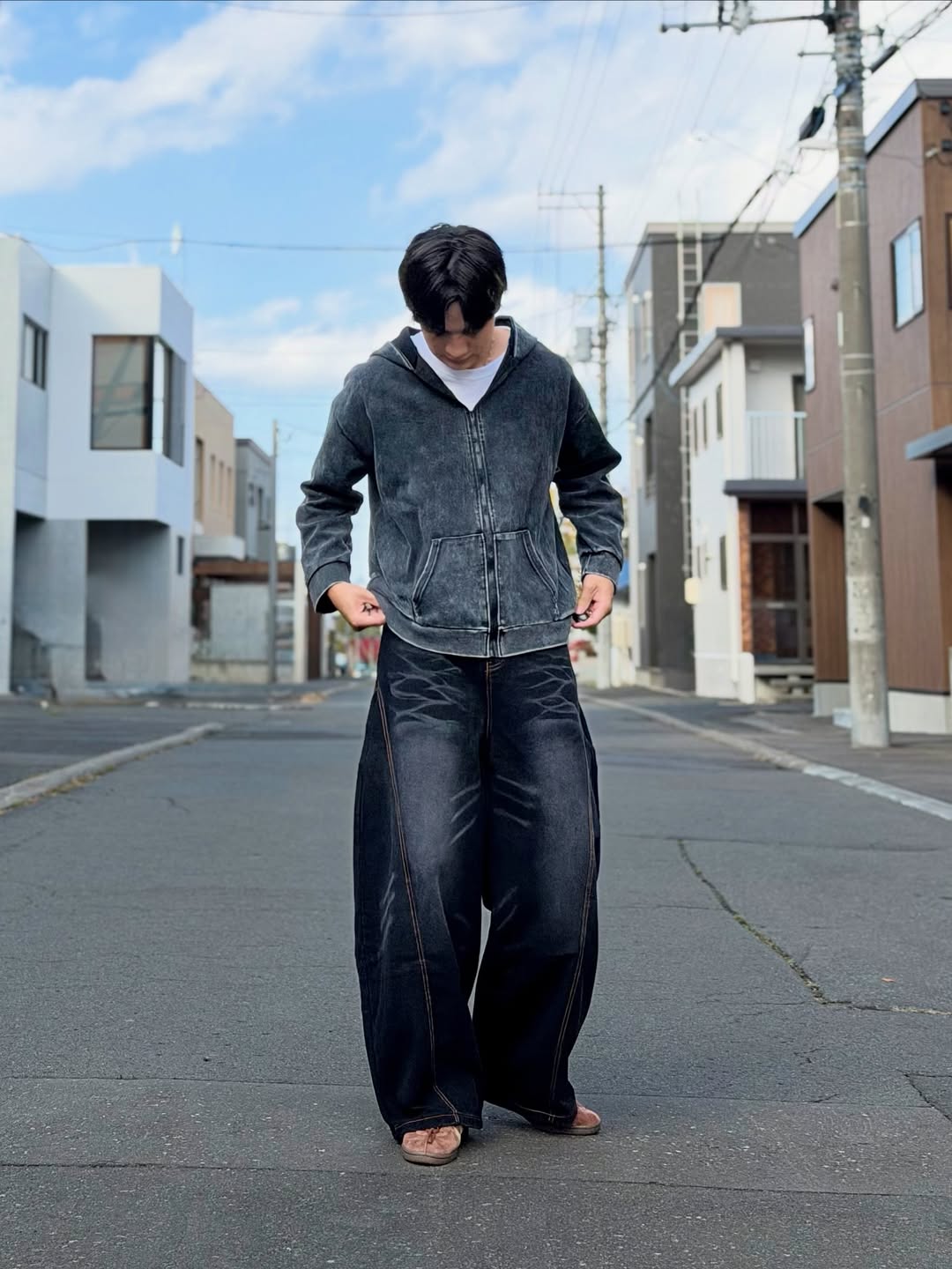 バレルレッグ カーブデニムパンツ TK0336